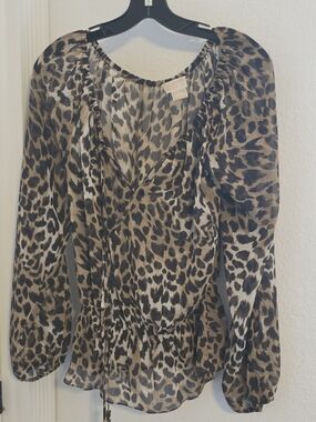 Michael Kors Leopard-Print Long Sleeve Wrap Top - Brown
